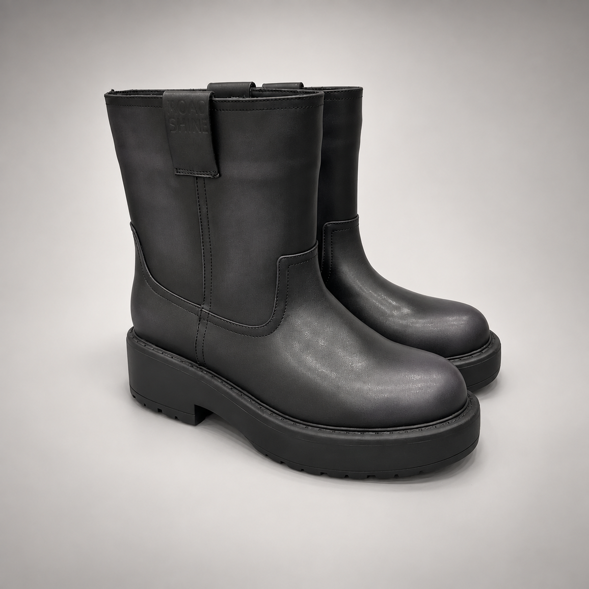 Black Leather Platform Mid-Calf Boots pair view