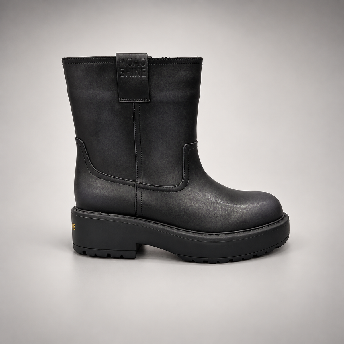 Black Leather Platform Mid-Calf Boots side view