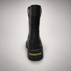 Black Leather Platform Mid-Calf Boots rear view