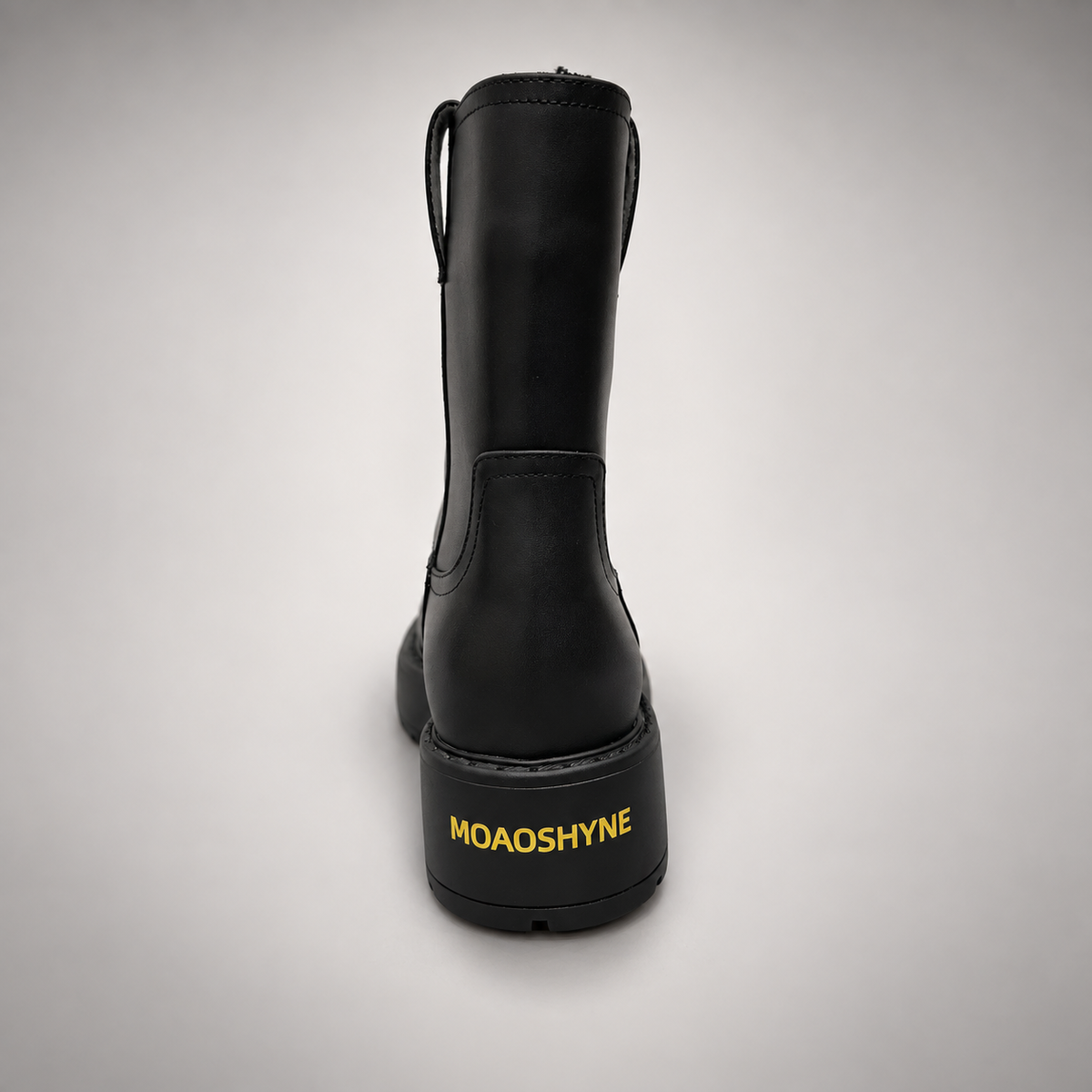 Black Leather Platform Mid-Calf Boots rear view