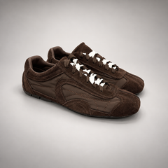 Dark Brown Suede Low-Top Lace-Up Sneakers pair view