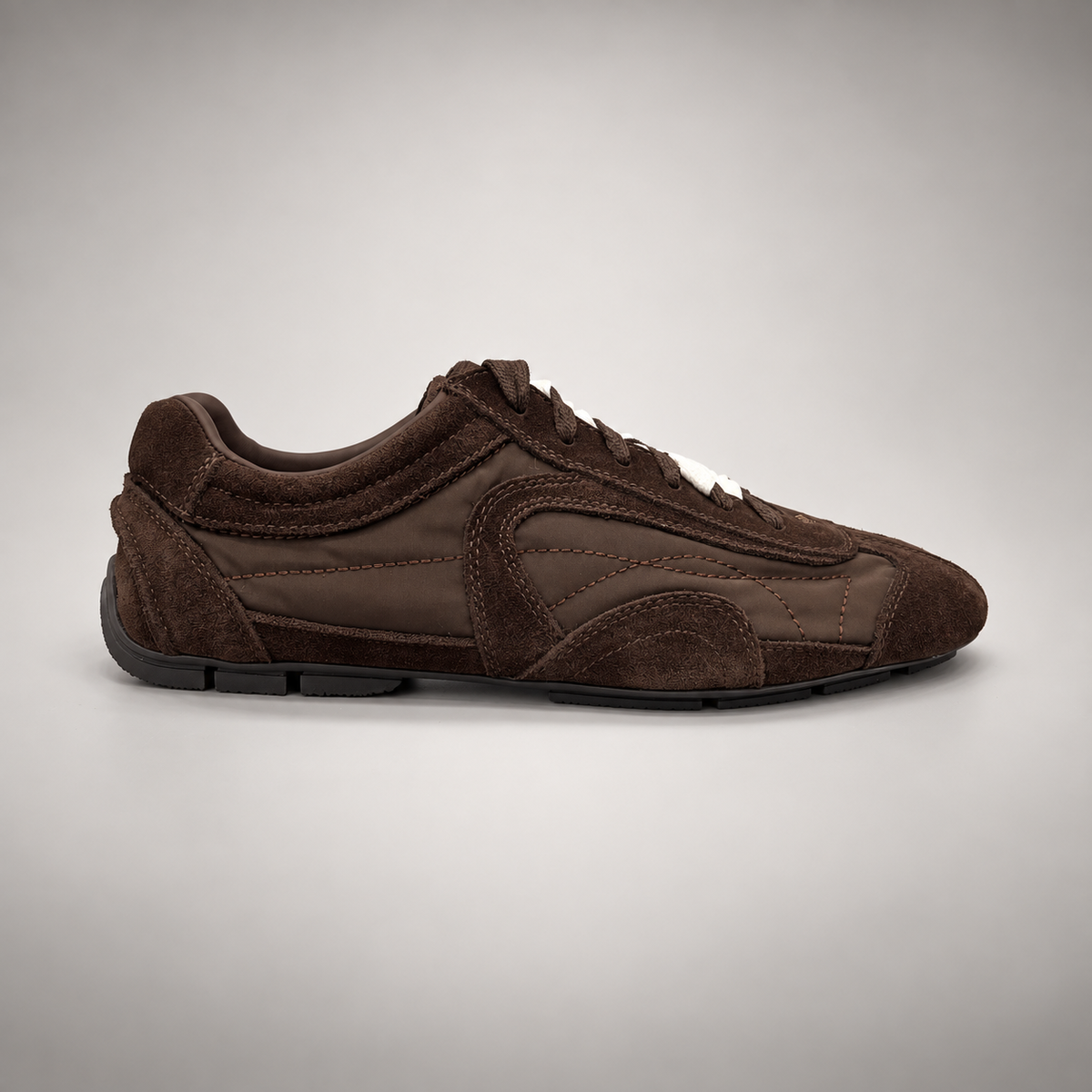 Dark Brown Suede Low-Top Lace-Up Sneakers side view