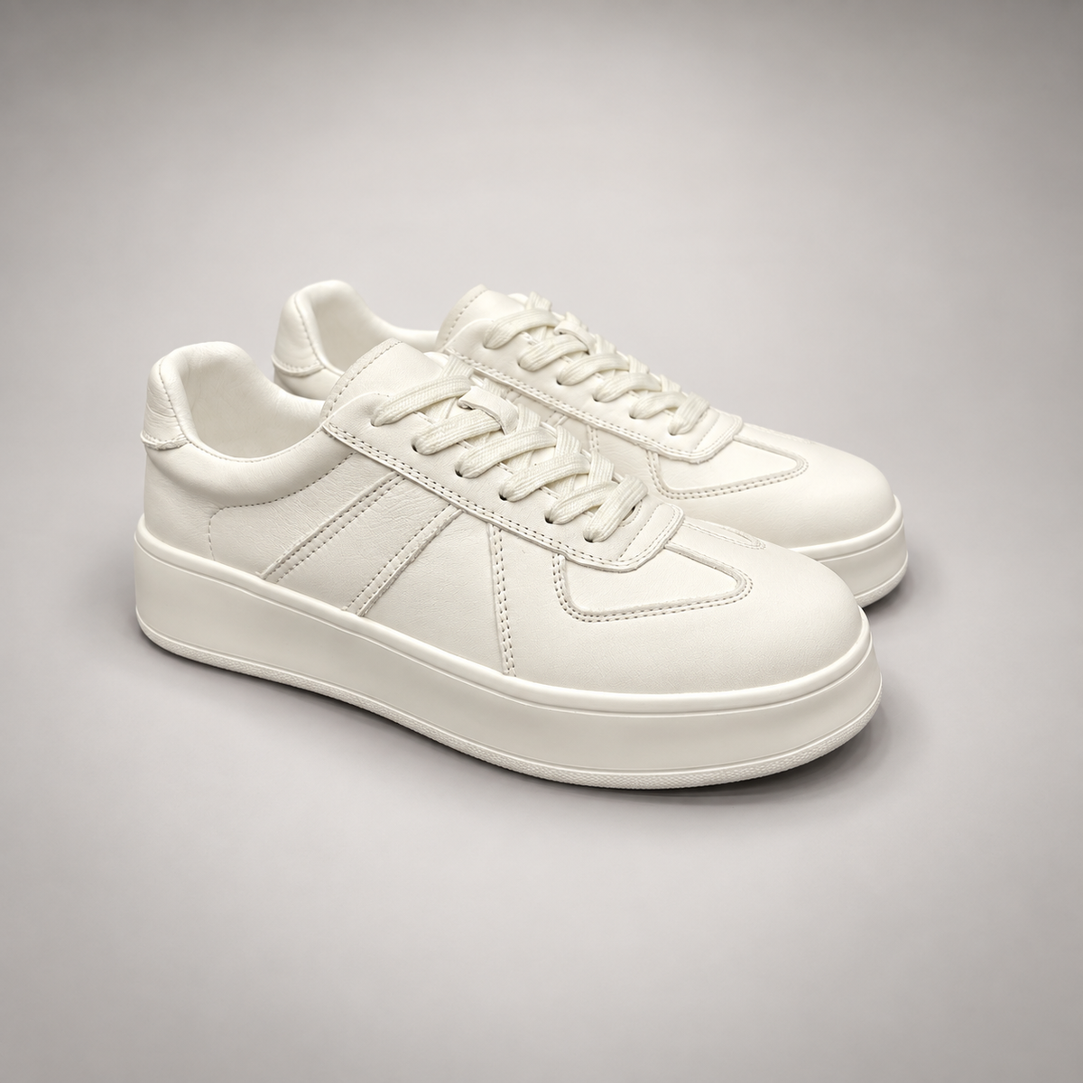 White Leather Lace-Up Platform Sneakers pair view
