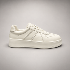 White Leather Lace-Up Platform Sneakers side view