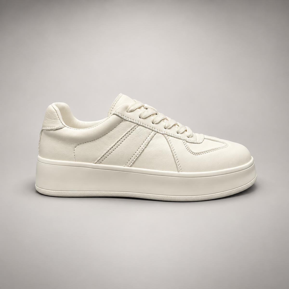 White Leather Lace-Up Platform Sneakers side view