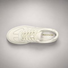 White Leather Lace-Up Platform Sneakers top view
