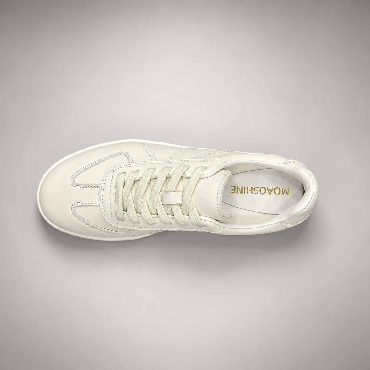 White Leather Lace-Up Platform Sneakers top view