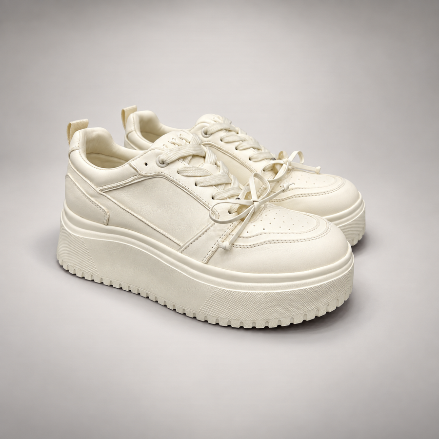 White Leather Chunky Platform Sneakers pair view