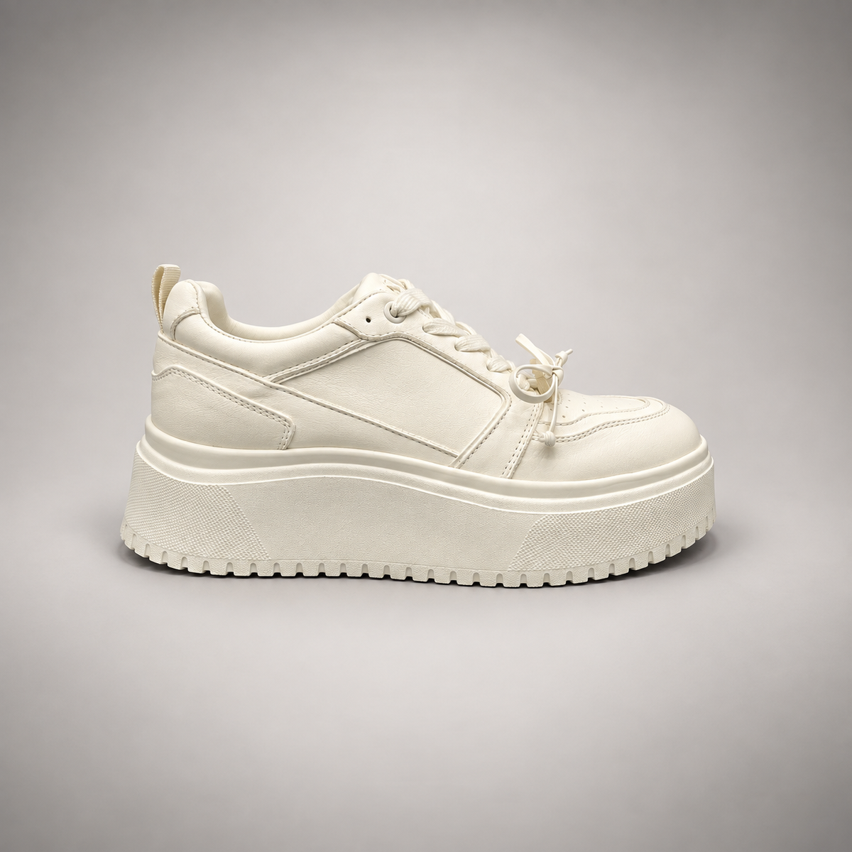 White Leather Chunky Platform Sneakers side view