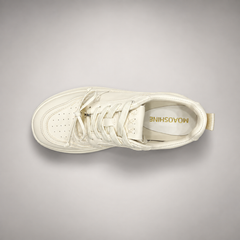 White Leather Chunky Platform Sneakers top view