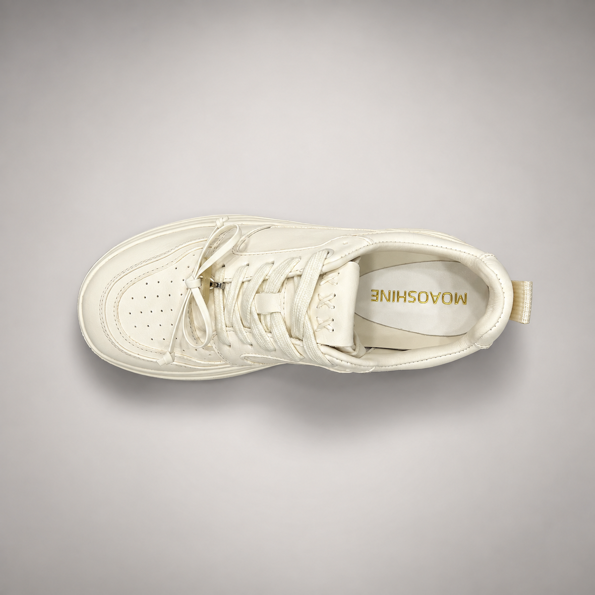 White Leather Chunky Platform Sneakers top view
