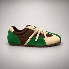 Green and Brown Suede Buckle-Detail Sneakers side view