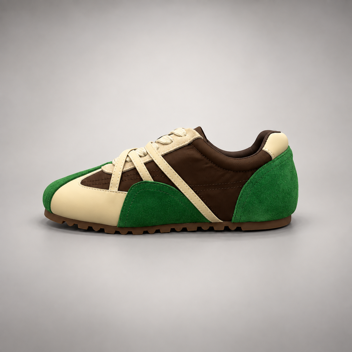 Green and Brown Suede Buckle-Detail Sneakers opposite side