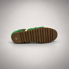 Green and Brown Suede Buckle-Detail Sneakers outsole view