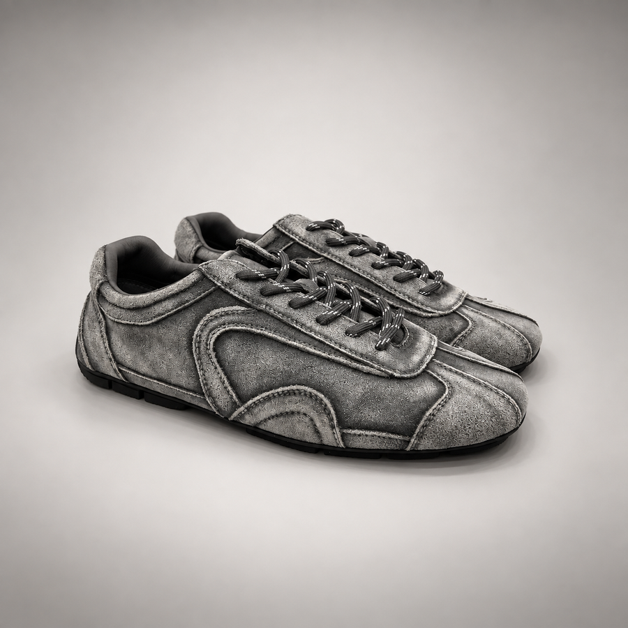 Gray Suede Retro Lace-Up Sneakers pair view
