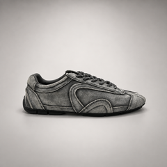 Gray Suede Retro Lace-Up Sneakers side view