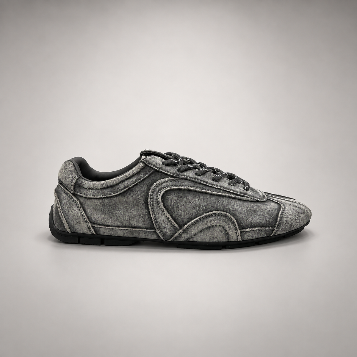 Gray Suede Retro Lace-Up Sneakers side view