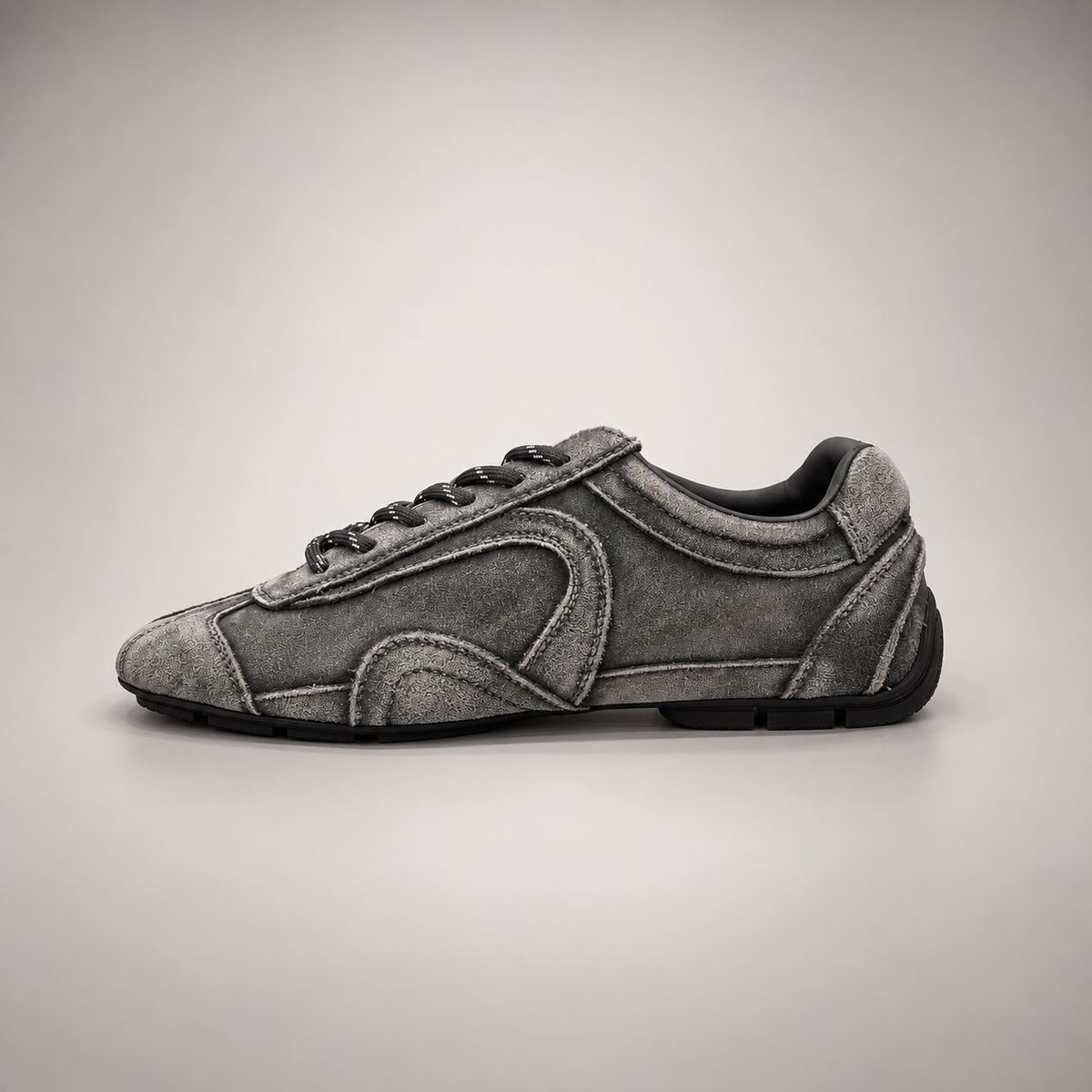 Gray Suede Retro Lace-Up Sneakers opposite side