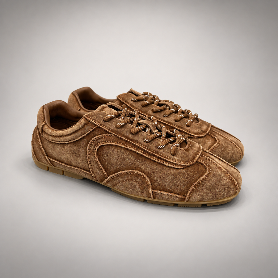 Brown Suede Retro Lace-Up Sneakers pair view