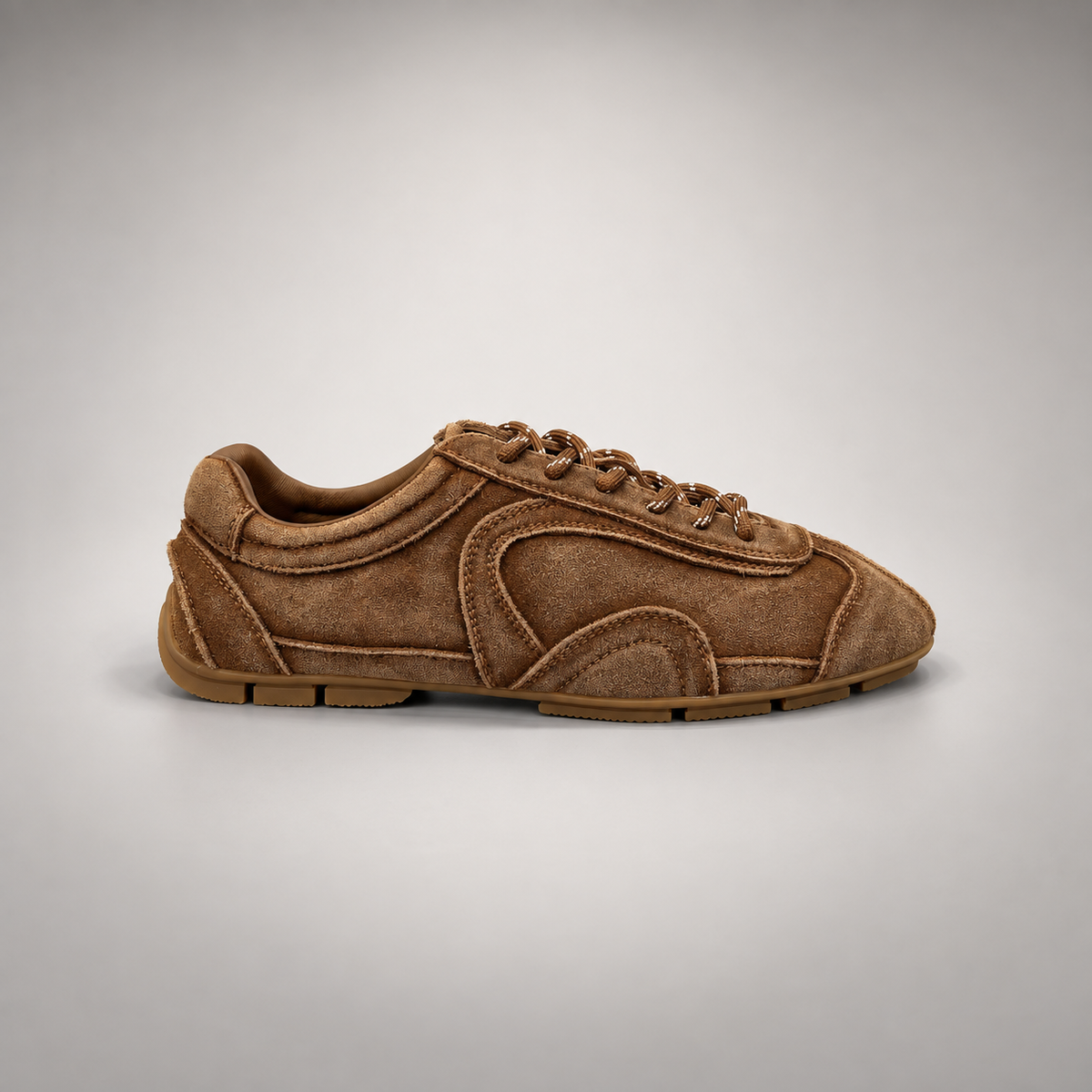 Brown Suede Retro Lace-Up Sneakers side view