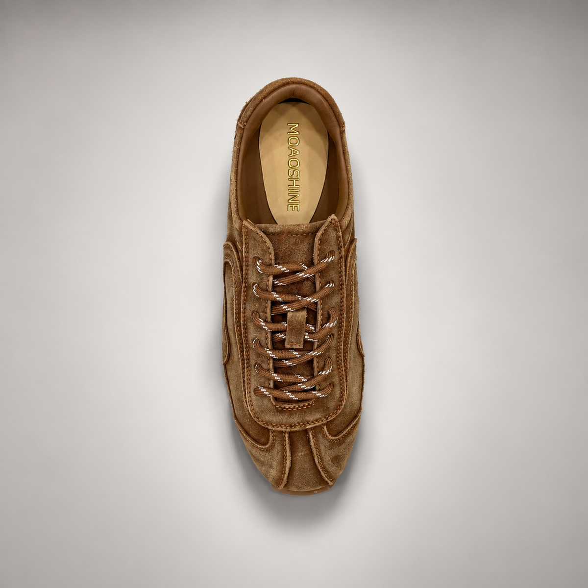 Brown Suede Retro Lace-Up Sneakers top view