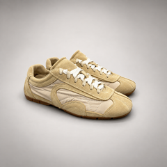 Beige Suede Retro Lace-Up Sneakers pair view