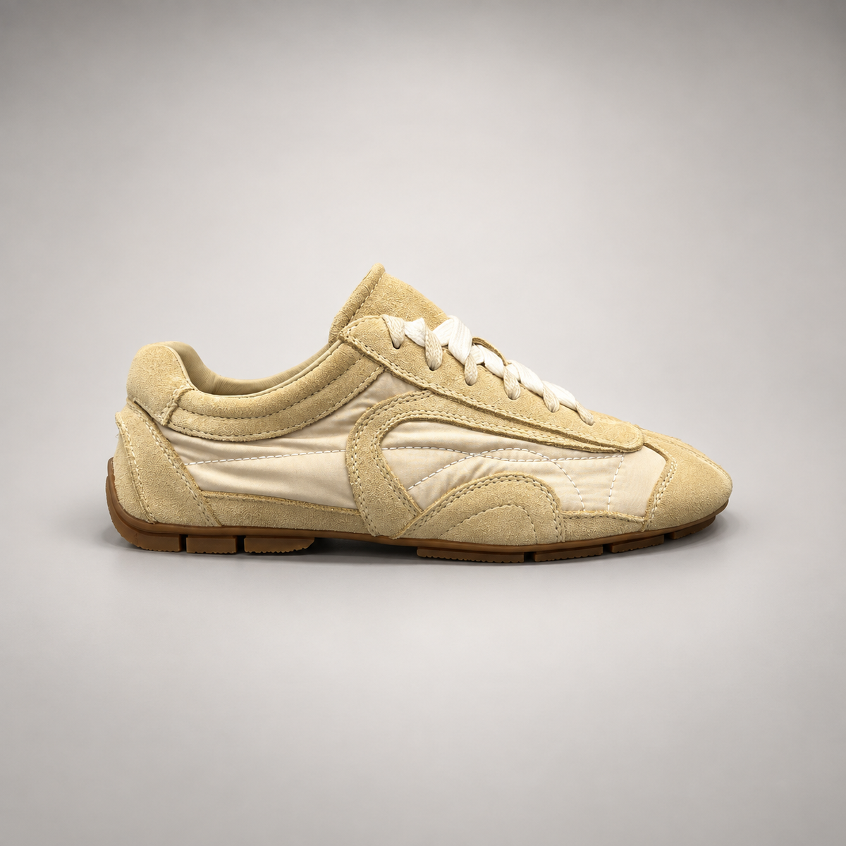 Beige Suede Retro Lace-Up Sneakers side view
