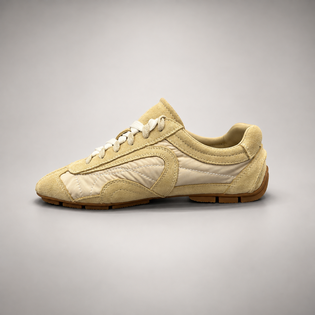 Beige Suede Retro Lace-Up Sneakers opposite side