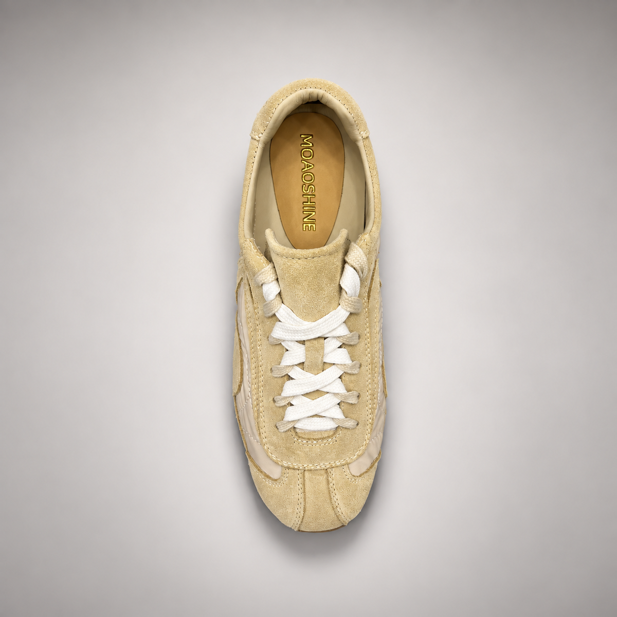 Beige Suede Retro Lace-Up Sneakers top view