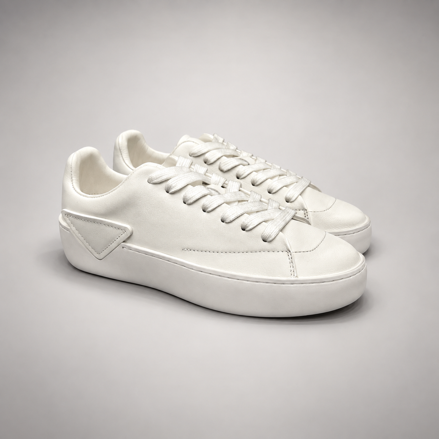 White Leather Minimal Lace-Up Sneakers pair view