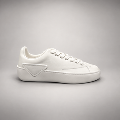 White Leather Minimal Lace-Up Sneakers side view