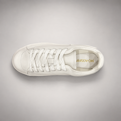 White Leather Minimal Lace-Up Sneakers top view