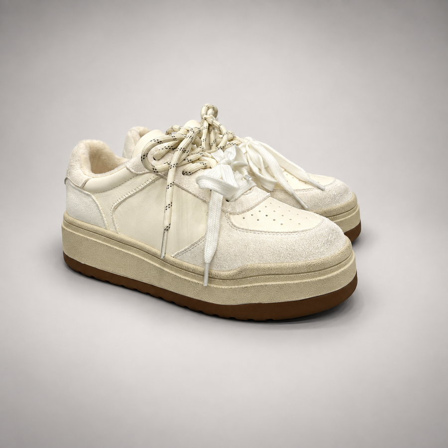Cream Leather Chunky Lace-Up Sneakers pair view