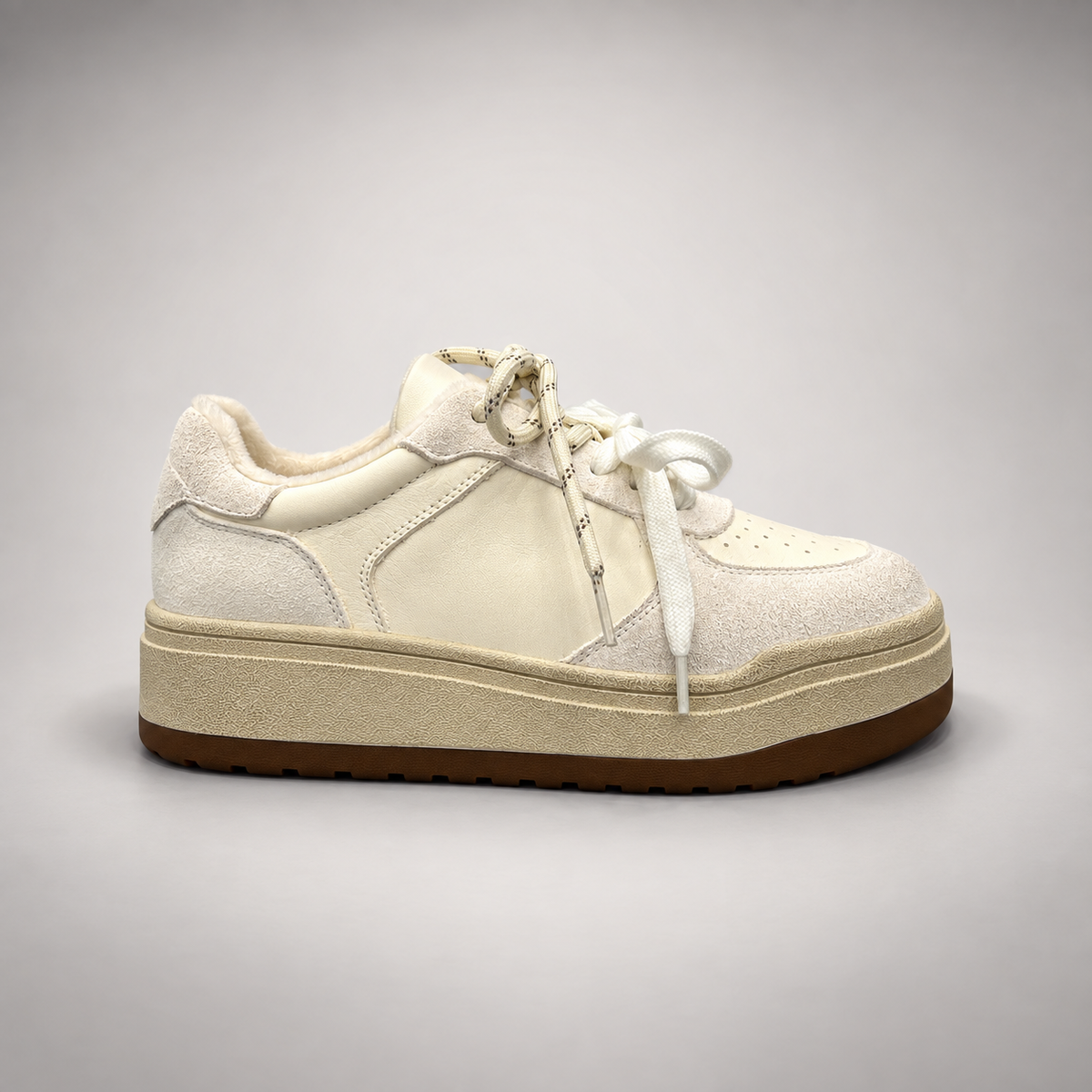 Cream Leather Chunky Lace-Up Sneakers side view