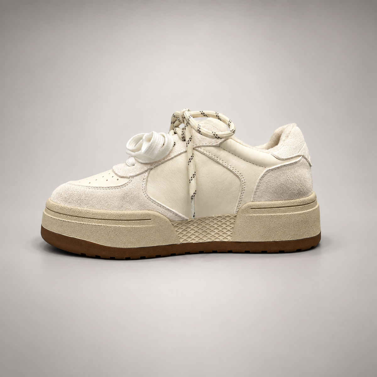 Cream Leather Chunky Lace-Up Sneakers opposite side