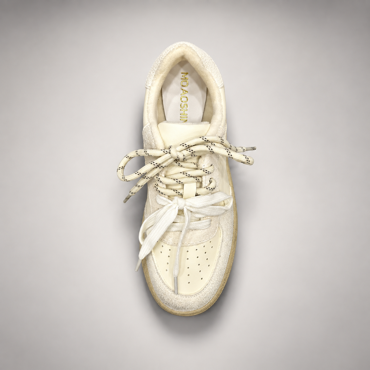 Cream Leather Chunky Lace-Up Sneakers outsole view