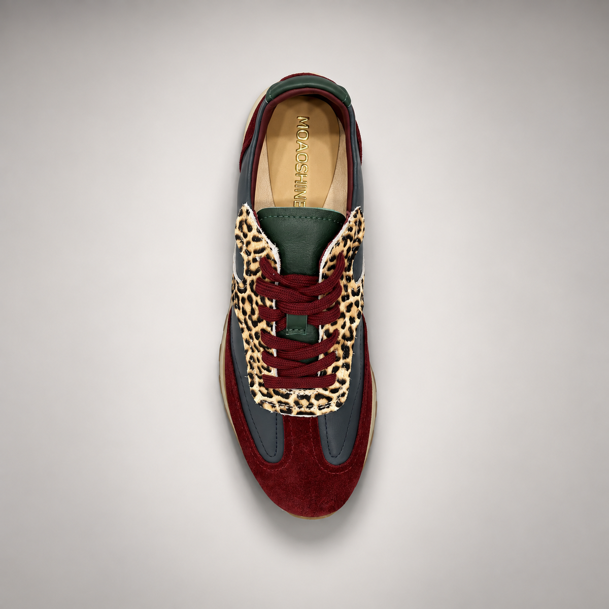 Multicolor Suede Leopard-Panel Sneakers top view