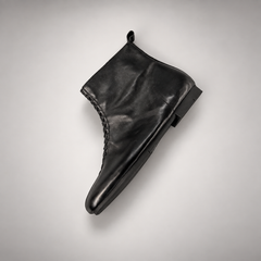Black Washed Horse Leather Woven-Front Ankle Boots