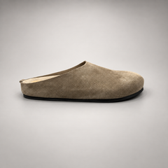 Taupe calf suede slip-on mules product view 3