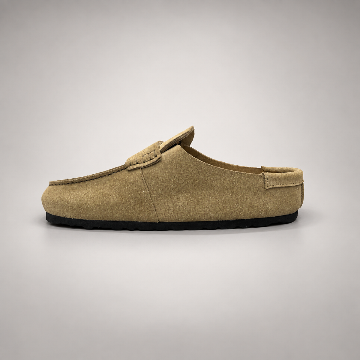 Beige calf suede penny-loafer mules product view 4