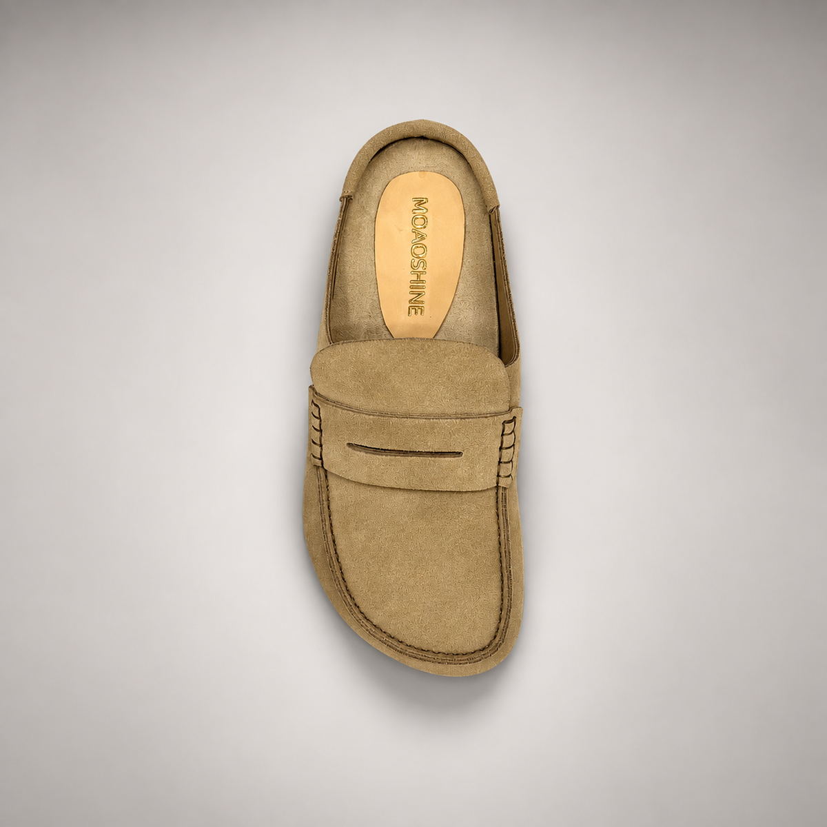 Beige calf suede penny-loafer mules product view 5