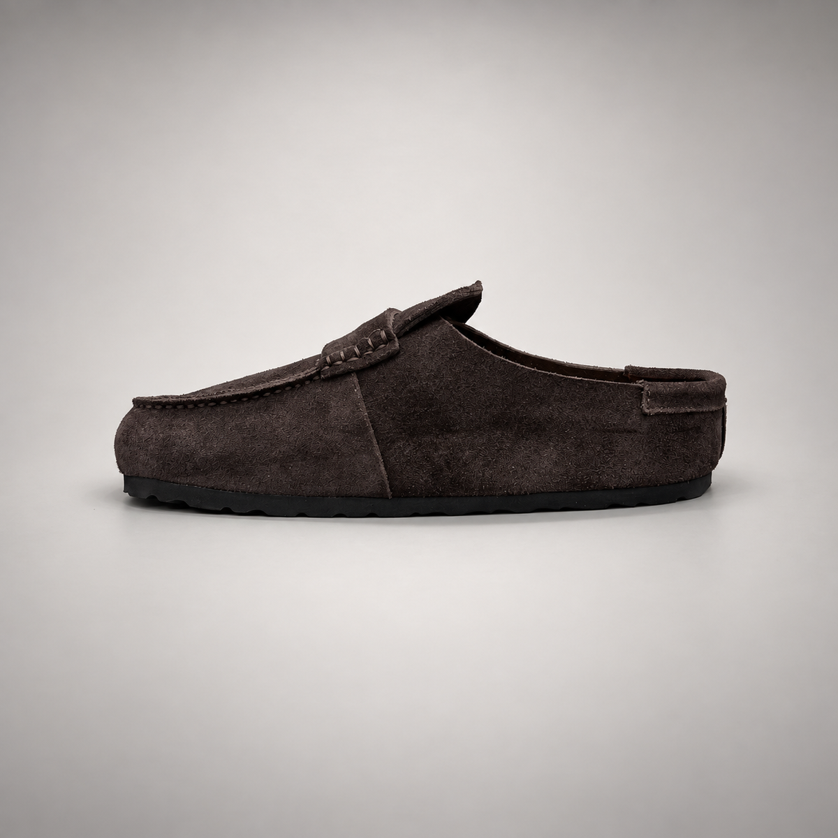 Dark brown calf suede penny-loafer mules product view 4