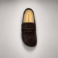 Dark brown calf suede penny-loafer mules product view 5