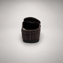 Dark brown calf suede penny-loafer mules product view 6