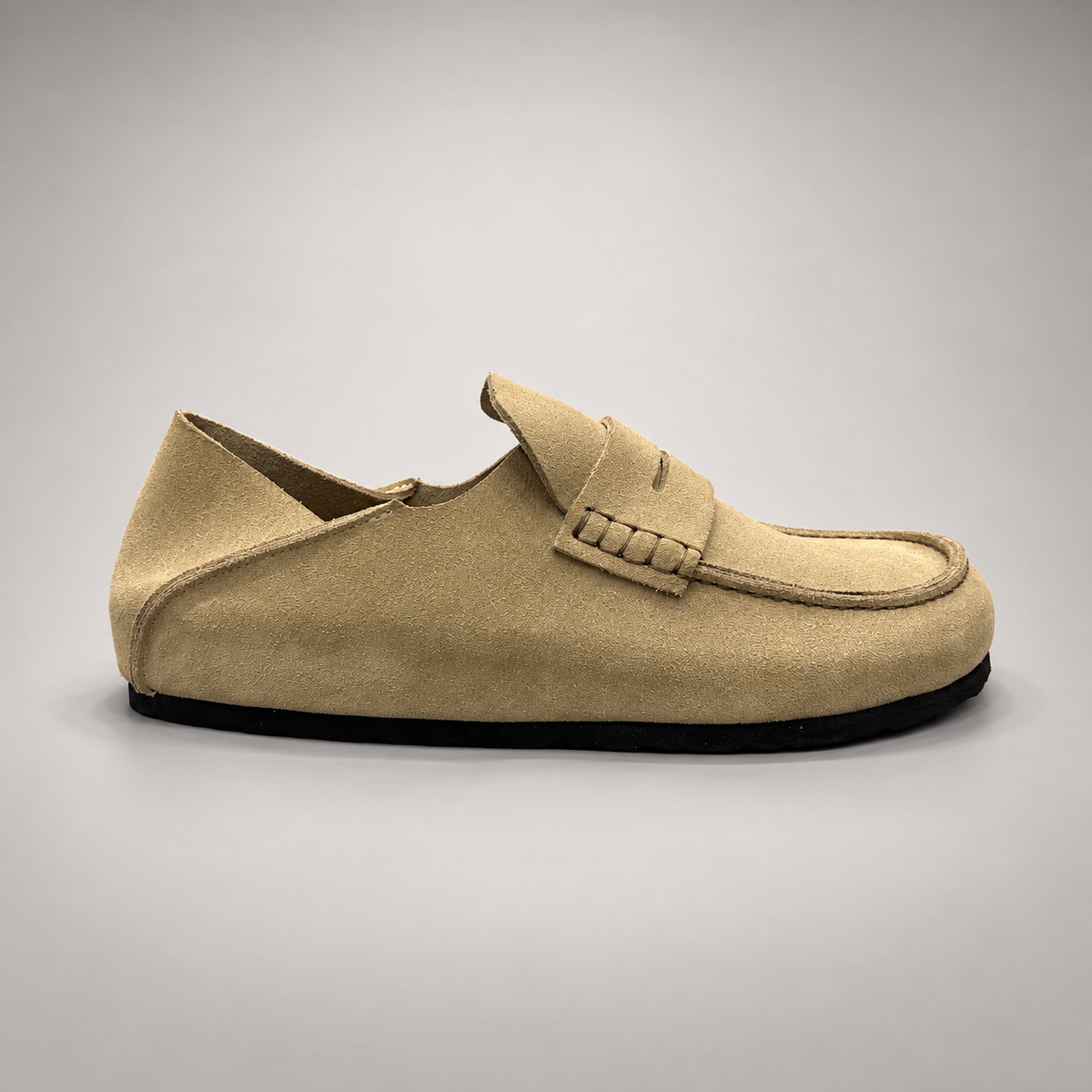 Beige calf suede penny loafers product view 3
