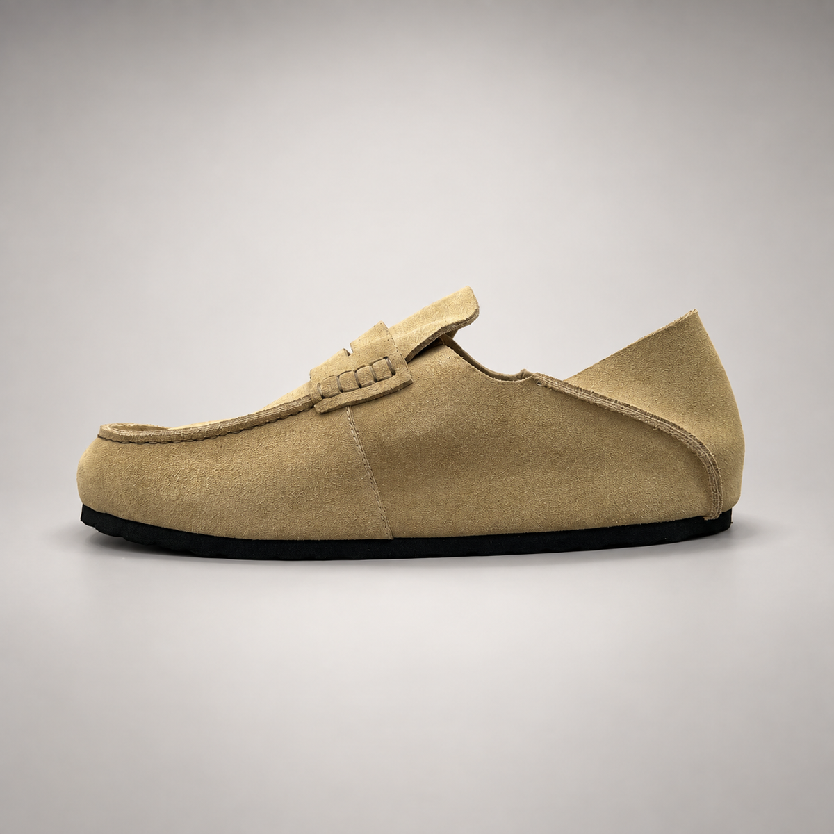 Beige calf suede penny loafers product view 4
