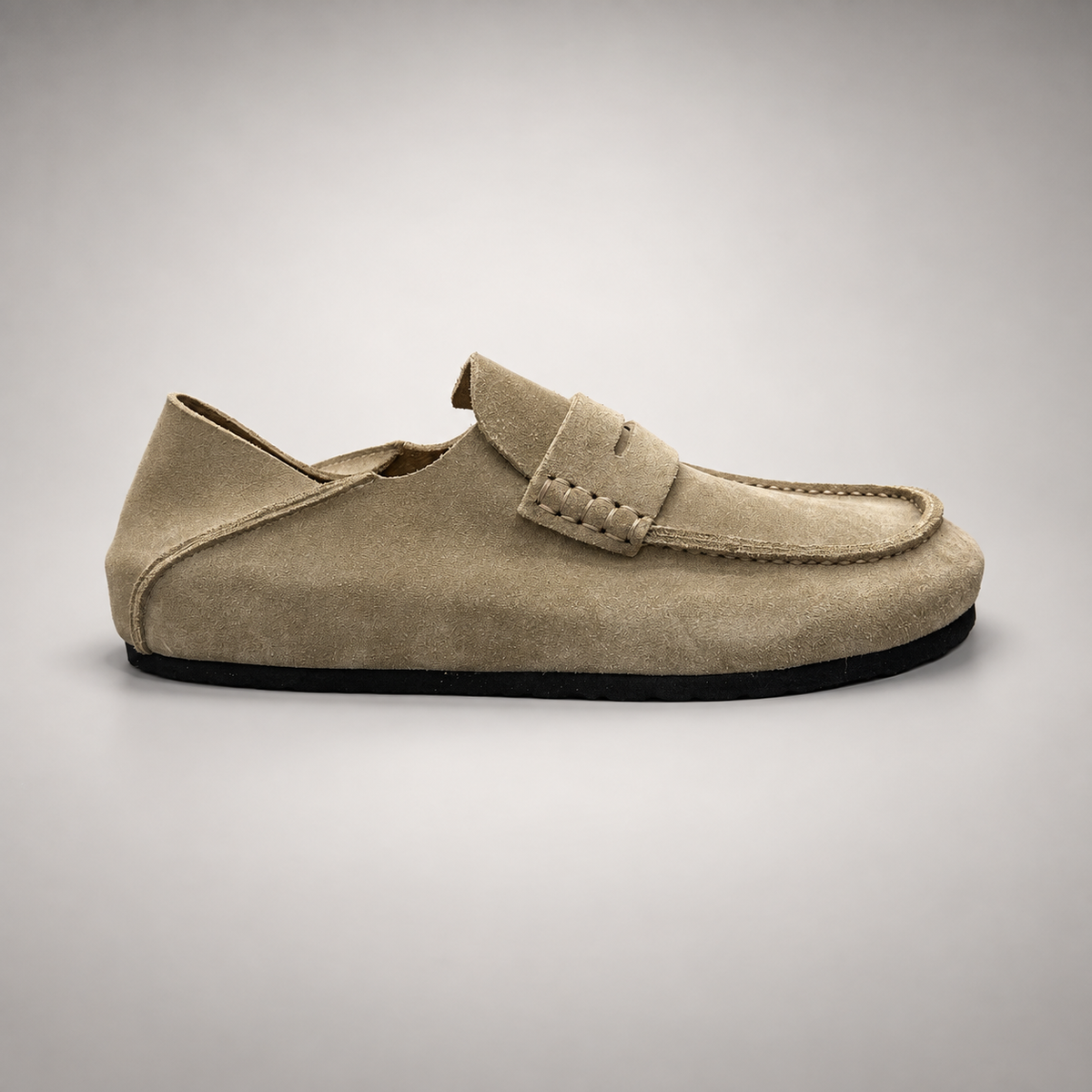 Taupe calf suede penny loafers product view 3
