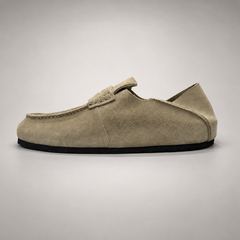 Taupe calf suede penny loafers product view 4