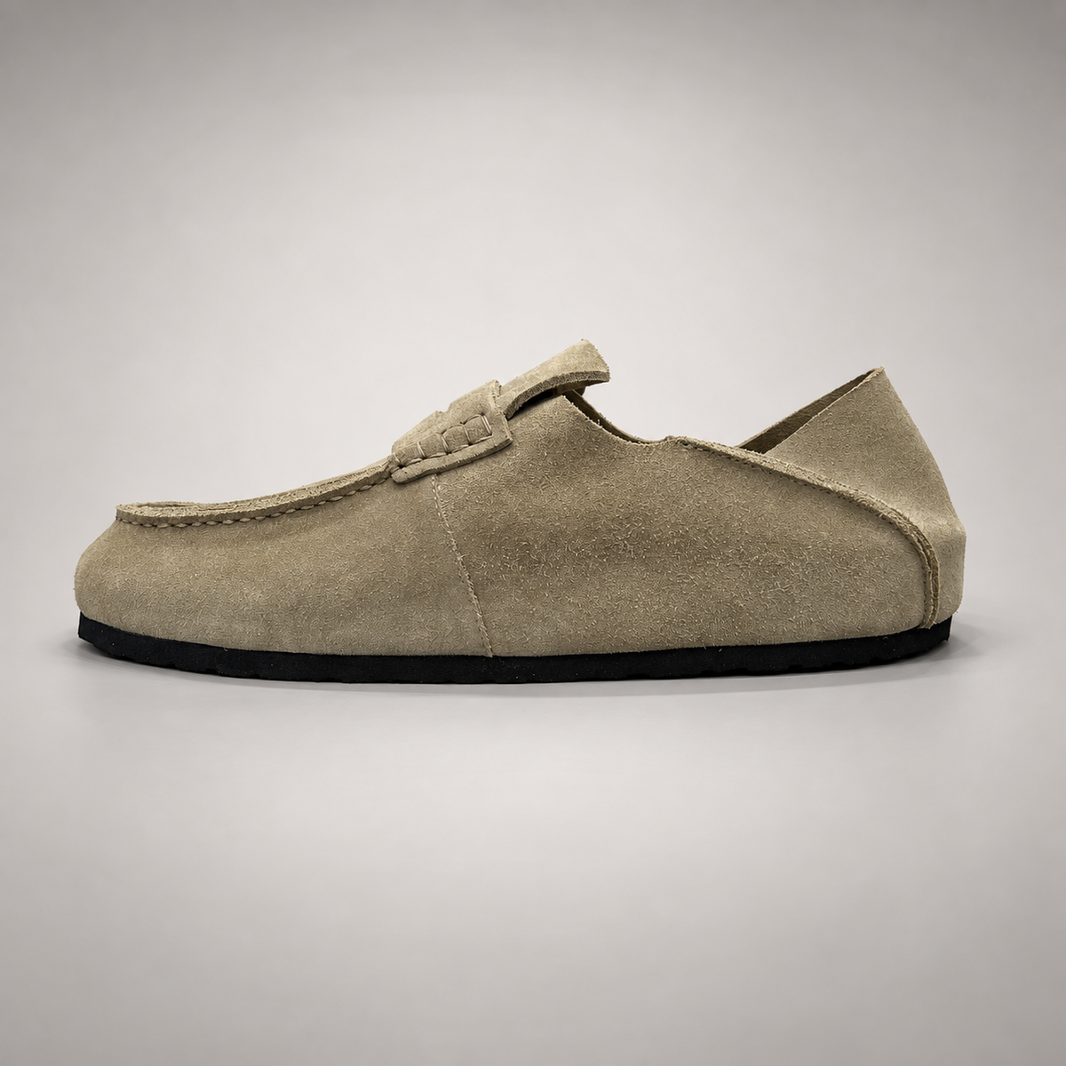 Taupe calf suede penny loafers product view 4