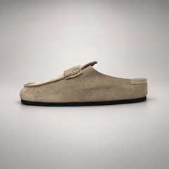 Taupe Calf Suede Penny Loafer Mules product view 4